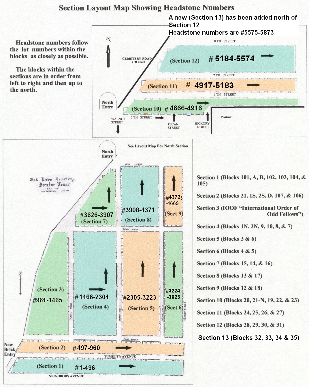 Oaklawn Cemetery Layout Maps, Wise County TX